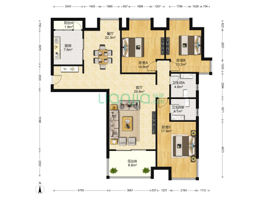 瑞虹新城(三期) 3室2厅2卫 147平方