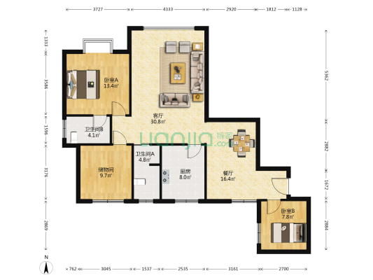 馨域大厦 2室2厅2卫 130平方