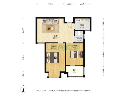 广乐家园 2室1厅1卫 80平方