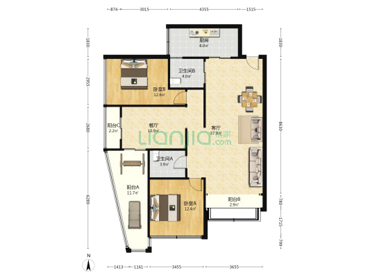 金茂海景花园 2室2厅2卫 117平方