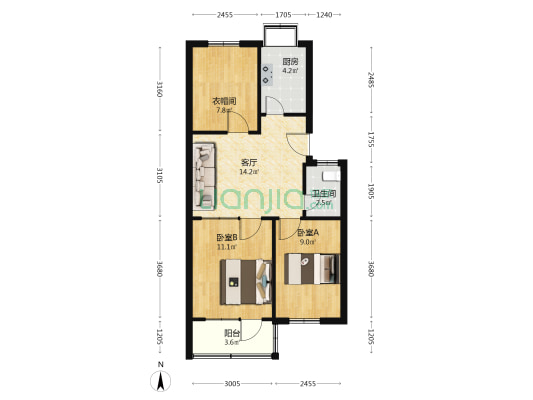 和平东村 2室1厅1卫 66平方