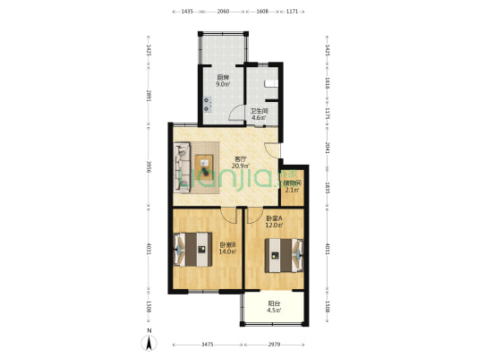 金环花园南区 2室1厅1卫 78平方