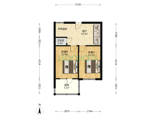 新北街住宅楼 2室1厅1卫 53平方