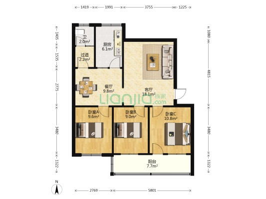 南烟厂宿舍小区 3室2厅1卫 99平方