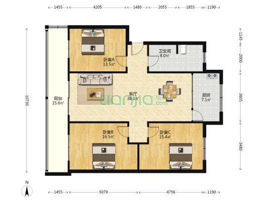 大地运业小区 3室1厅1卫 132平方