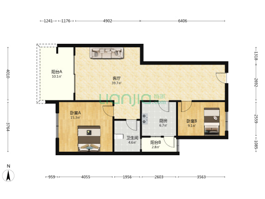 华山苑 2室1厅1卫 95平方