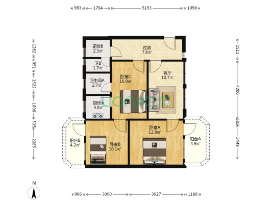 侨燕苑 3室1厅2卫 85平方