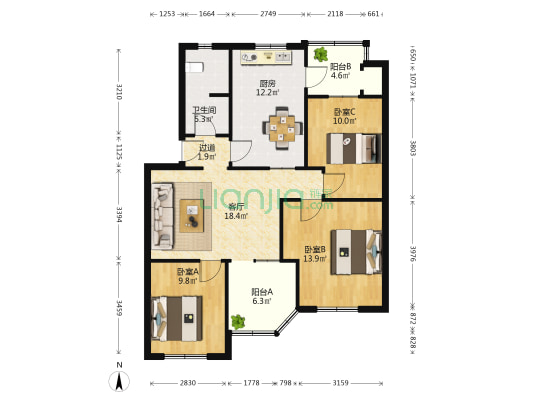 武夷山社区 3室1厅1卫 95平方