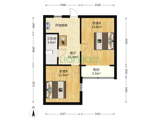 开发浦东 2室1厅1卫 67平方