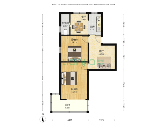 向阳路5号 2室2厅1卫 71平方
