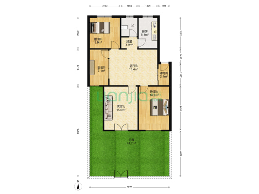 萬和花園 3室2厅1卫 95平方
