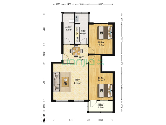 农机西院 2室2厅1卫 91平方