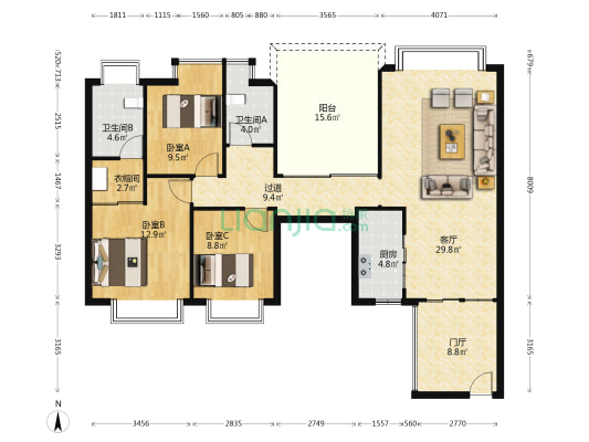 九号院馆 3室1厅2卫 114平方