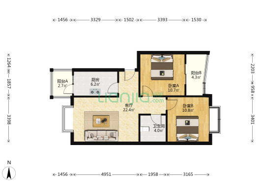 白鹤小区 2室1厅1卫 73平方