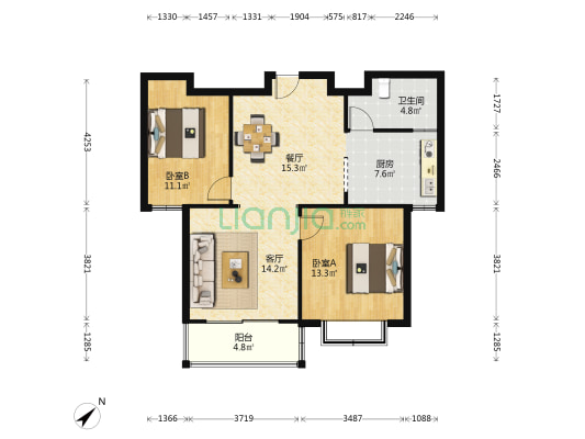 宁阳福邸 2室2厅1卫 89平方