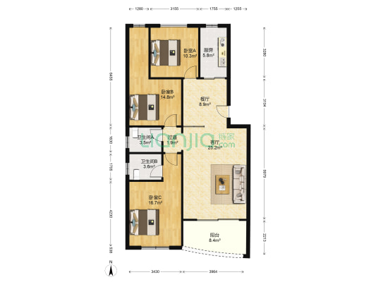 富都花园二期 3室2厅2卫 116平方