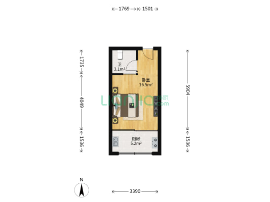 欧陆阳光 1室0厅1卫 39平方