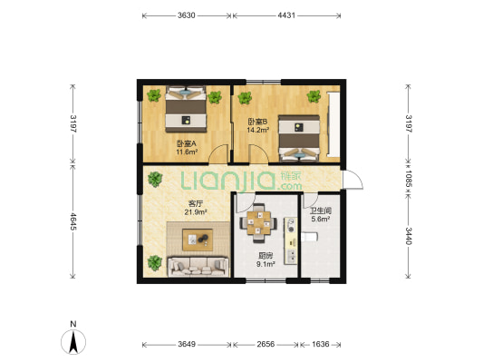 书林街134号 2室1厅1卫 68平方