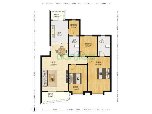 星辉园 2室1厅2卫 120平方