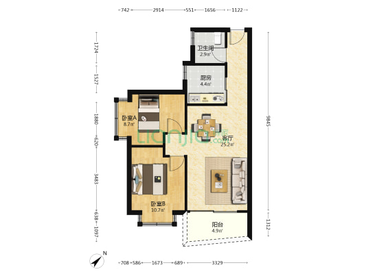 置业广场 2室1厅1卫 68平方