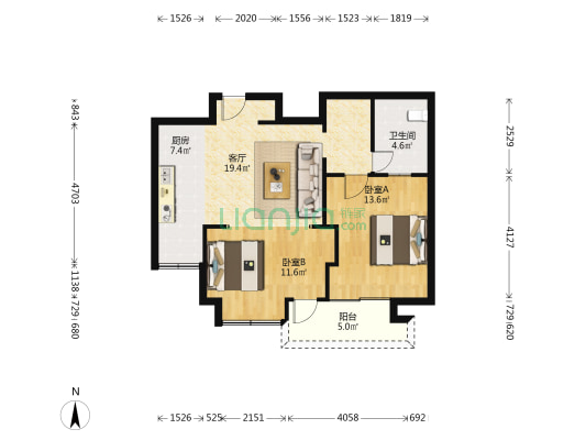 阳光城西郊半岛云龙阁 2室1厅1卫 76平方