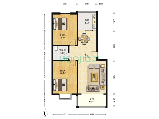 汝闲居 2室1厅1卫 157平方