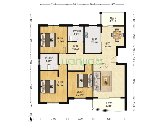 云山苑 3室2厅2卫 127平方