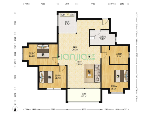 警苑公寓 3室2厅1卫 136平方