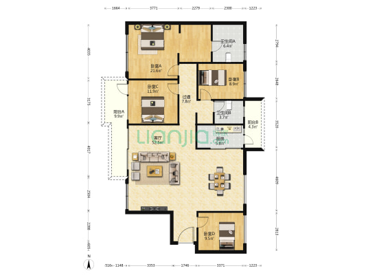 万科公园传奇一期 4室1厅2卫 164平方
