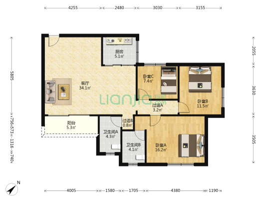 永昌楼 3室1厅2卫 105平方