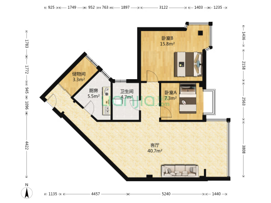 家家海景 2室1厅1卫 91平方