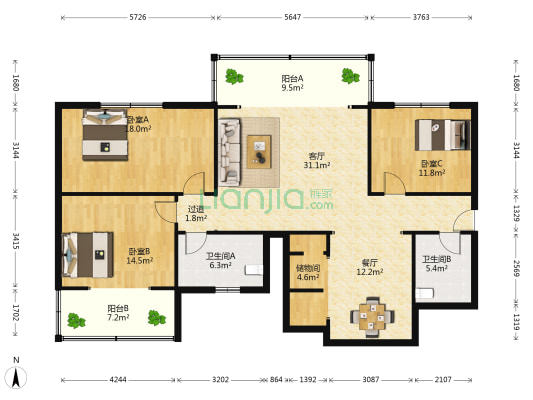 智慧大厦 3室2厅2卫 170平方