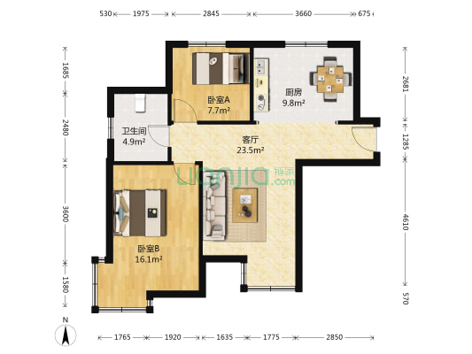学仕府花园 2室1厅1卫 93平方