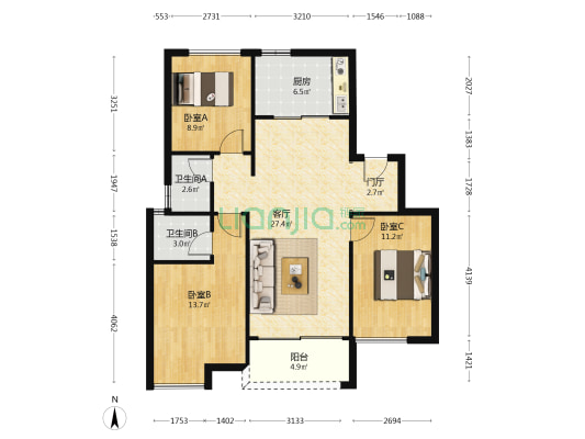 润洲悦庭 3室1厅2卫 98平方