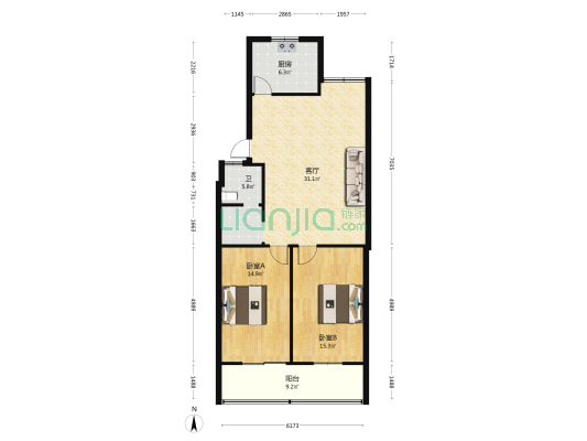 勤工路9号院 2室1厅1卫 98平方