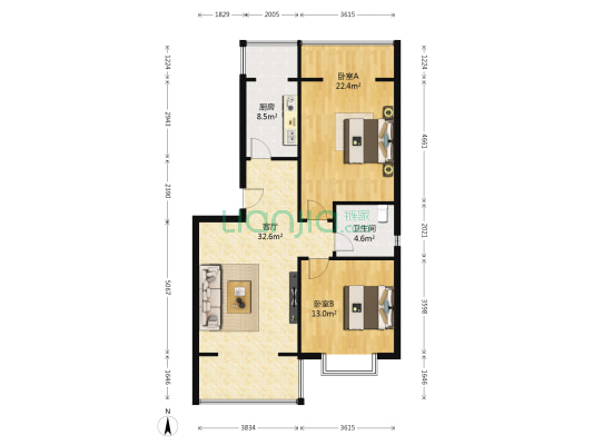 沙河怡苑 2室1厅1卫 83平方