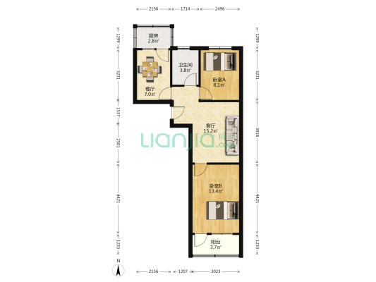 果品公司宿舍 2室2厅1卫 64平方
