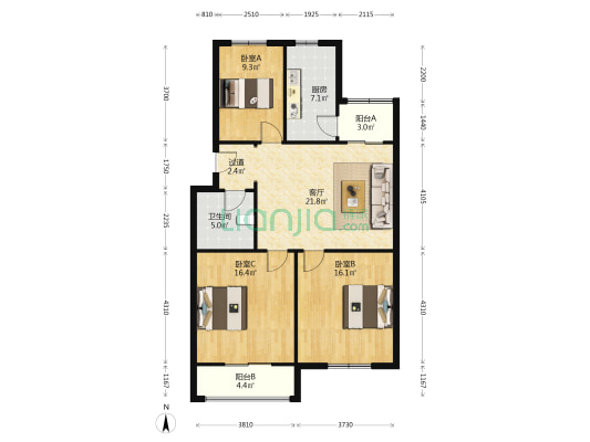 天宝新苑二期 3室1厅1卫 108平方