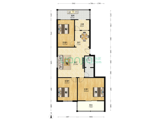 方北路69号 3室2厅1卫 128平方
