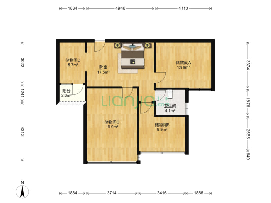 美丰苑 1室0厅1卫 100平方