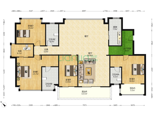 中海·莞府 5室1厅3卫 240平方