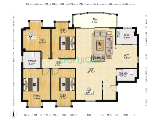 华昌大厦(瑞安市) 4室2厅2卫 163平方
