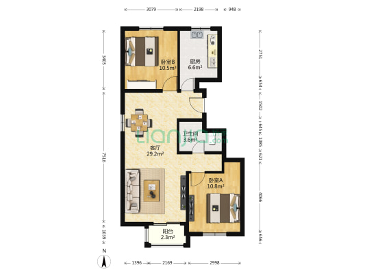 御园B区 2室1厅1卫 89平方