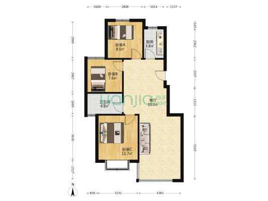 弘福园 3室1厅1卫 89平方