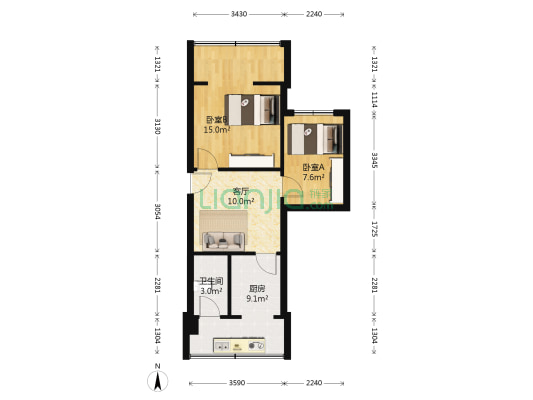 清江南街9号 2室1厅1卫 54平方