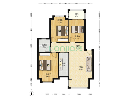 桂林商贸新城 3室2厅1卫 94平方