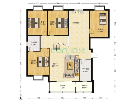 怡和苑 4室1厅2卫 166平方