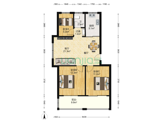小徐世纪嘉苑 3室1厅1卫 92平方