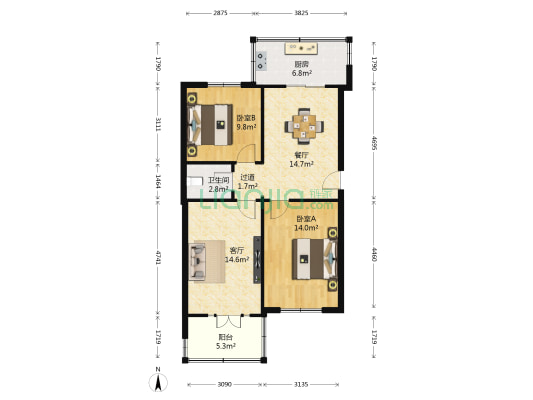 石围东区 2室2厅1卫 71平方