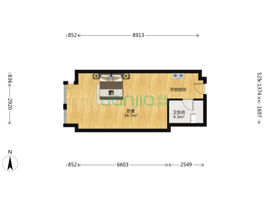 万达广场写字楼 1室0厅1卫 58平方